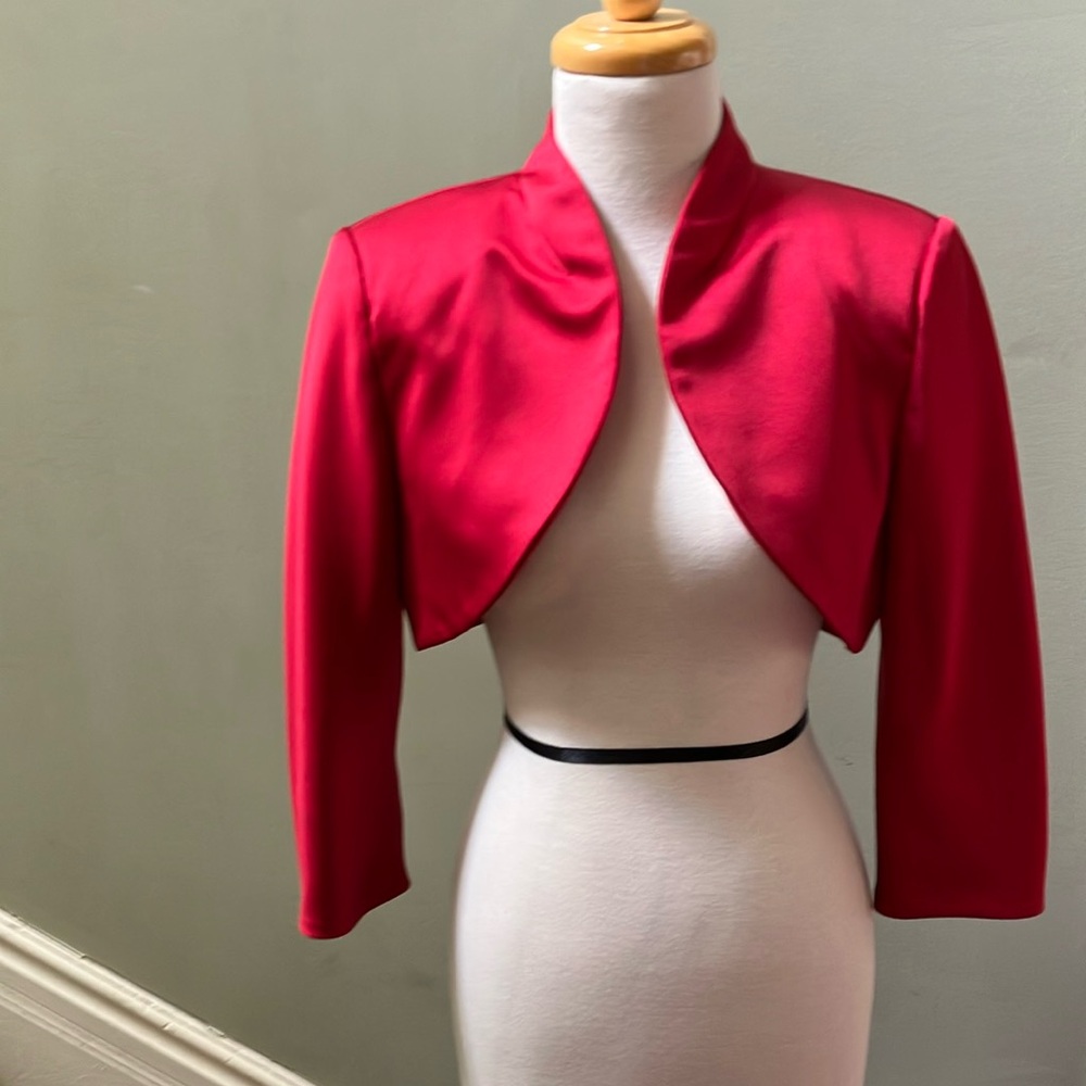 David's Bridal Red Blazer Cropped Satin